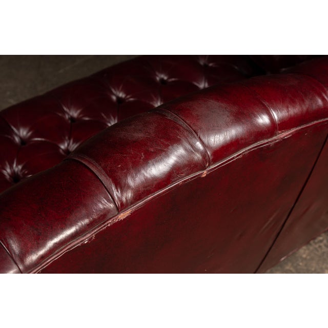 Vintage Chippendale-Style Camelback Chesterfield Leather Sofa in Oxblood For Sale - Image 12 of 13