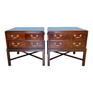 Drexel Heritage Chippendale Mahogany Nightstands - a Pair For Sale
