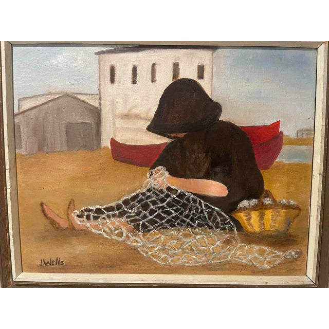 Mid-Century Jane Wells “Costa Brava, Spain” Framed Studio Artist Painting, Signed For Sale - Image 11 of 11