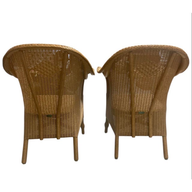 Mid-Century Modern Pair of Sculptural Art Deco Style Blonde Wicker Club Chairs With Diamond Lattice Detail For Sale - Image 3 of 7