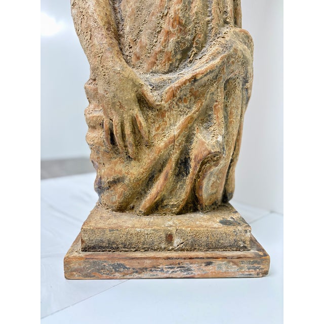 Antique Carved Wood Female Caryatid Holding Vessel on Her Head For Sale - Image 13 of 15