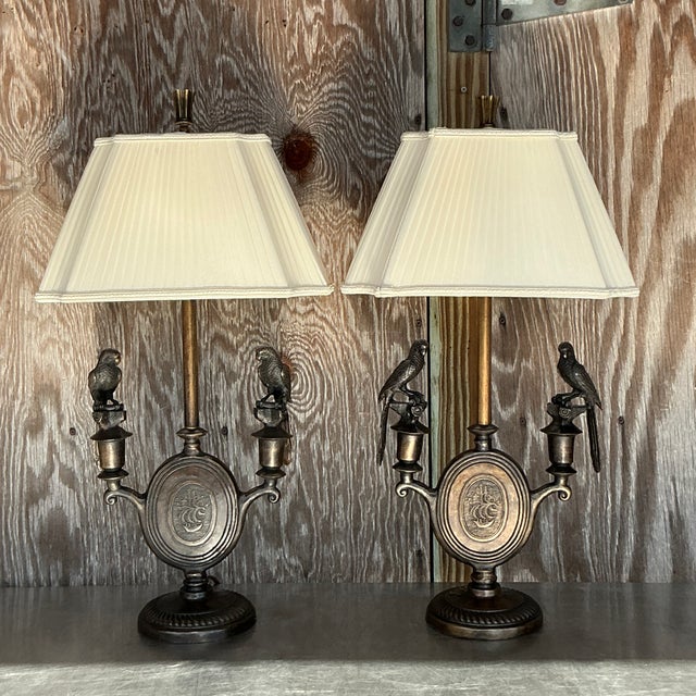 Vintage Boho Bronze Bird Lamps - a Pair For Sale In West Palm - Image 6 of 6