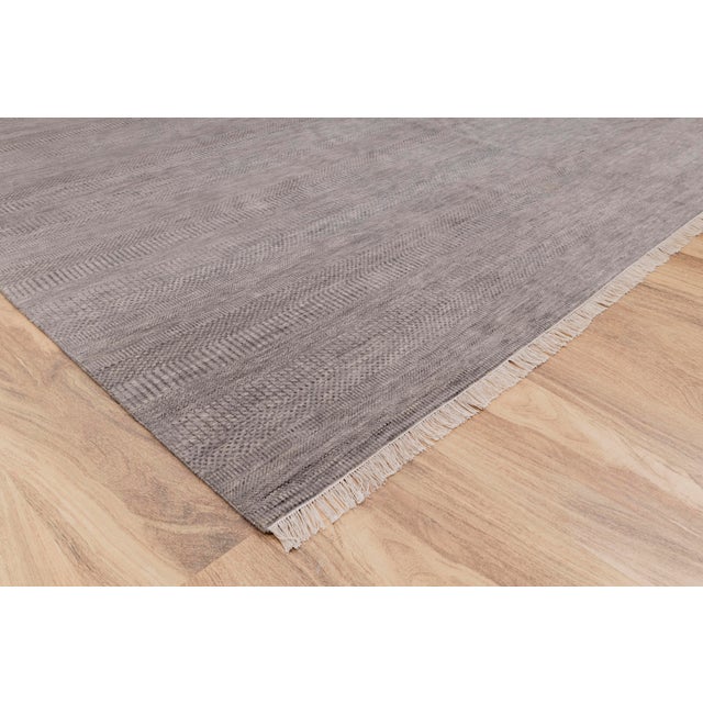 Light Gray 12' x 15' Savannah Hand Knotted Modern Grey Wool & Silk Rug For Sale - Image 8 of 17
