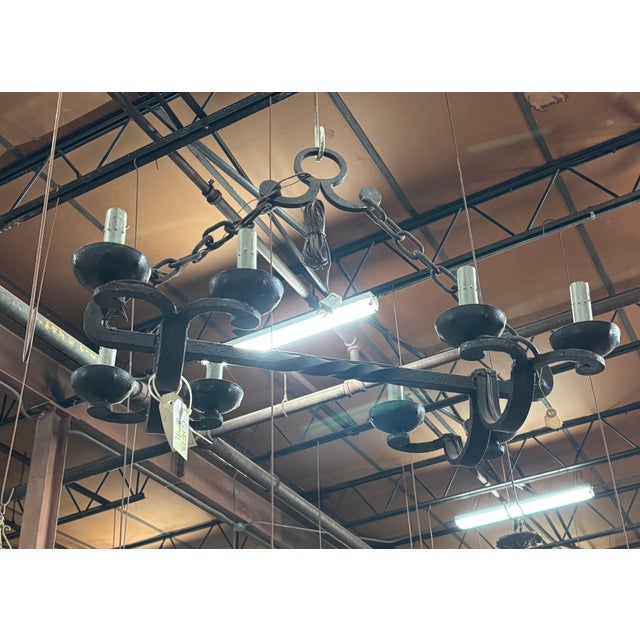 Mid 20th Century Suspended 8-Light Iron Chandelier For Sale - Image 9 of 9