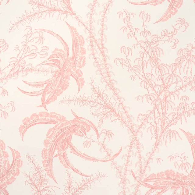 Schumacher Ocean Toile Wallpaper In Coral For Sale