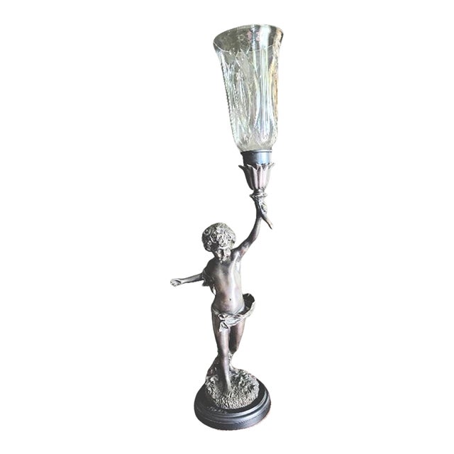 1990s Bronze Figurine Candle Holder For Sale