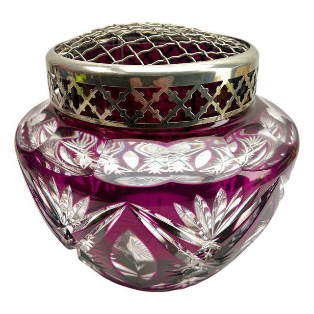Large Pique Fleurs Vase in Cut-to-Clear Crystal with Grille from Val Saint Lambert, 1935 For Sale