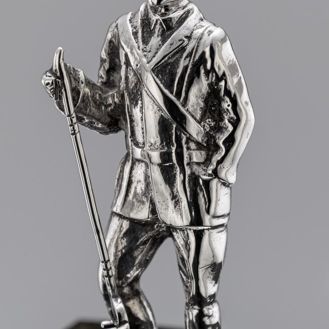 Metal Antique 20th Century English Silver Fisherman Statue on Granite Base, 1902 For Sale - Image 7 of 14