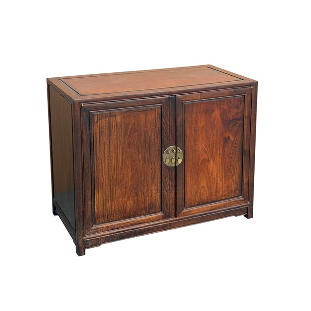 Asian Dark Brown Vintage Rosewood MoonFace Drawers Side Credenza Cabinet For Sale - Image 3 of 10