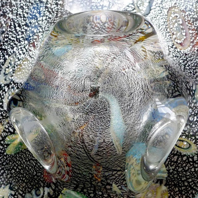 Murano Vintage Multi Color Silver Flecks Millefiori Cut Canes Italian Art Glass Mid Century Flared Bowl For Sale In Orlando - Image 6 of 7