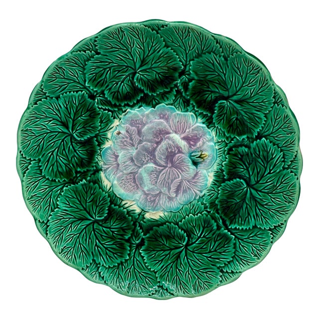 Beautiful 1880s Antique Victorian Majolica Dish With Bracket for Wall Plate Hanging Display - Great Colors For Sale