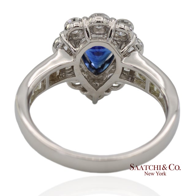 Early 21st Century Gia Certified Platinum 900 Blue Sapphire and Natural Diamond Ring, Size 6.25 For Sale - Image 5 of 13