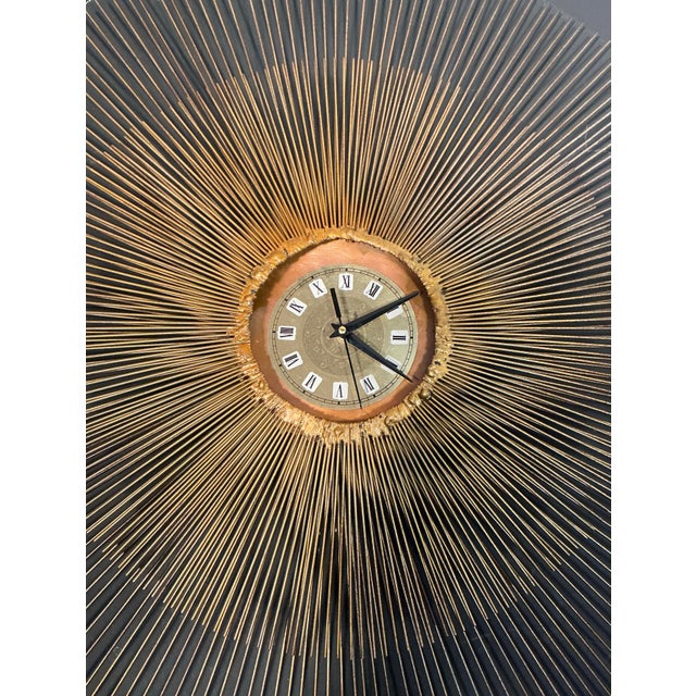 Mid 20th Century Vintage Brutalist Sunburst Wall Clock Brass and Copper Mid Century Modern, C. 60s 70s For Sale - Image 5 of 12