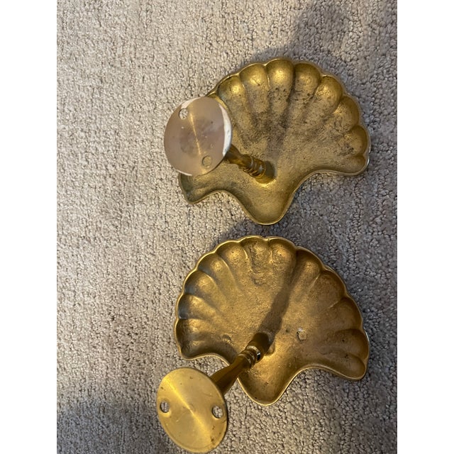 Metal Set of 2 Solid Vintage Brass Sea Shell Curtain Tiebacks For Sale - Image 7 of 7