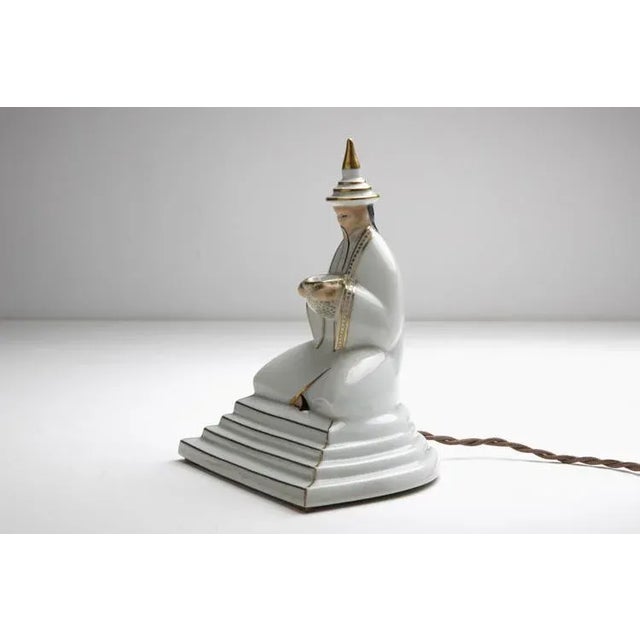 White Porcelain Sculpture with Gold Decorations, 1930s For Sale - Image 3 of 6