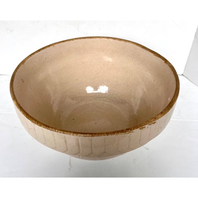 1930s Ruckel Pottery Stoneware Bowl. Popular picket fence border design. Heavy handcrafted pottery ideal for mixing,...