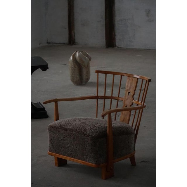 Lounge Chair in Elm and Lambswool from Fritz Hansen, 1940s For Sale - Image 18 of 18