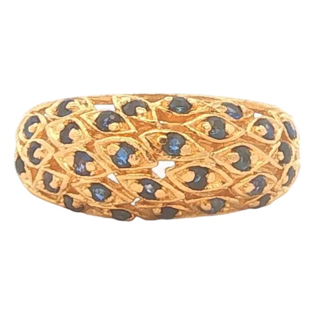 Late 20th Century 14k Gold Sapphire Leaf Band, Size 6.75 For Sale