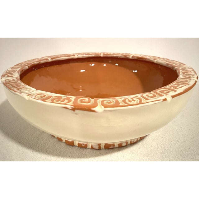 Large Vintage Glazed Ceramic Bowl in Cream and Salmon For Sale In Greenville, SC - Image 6 of 12