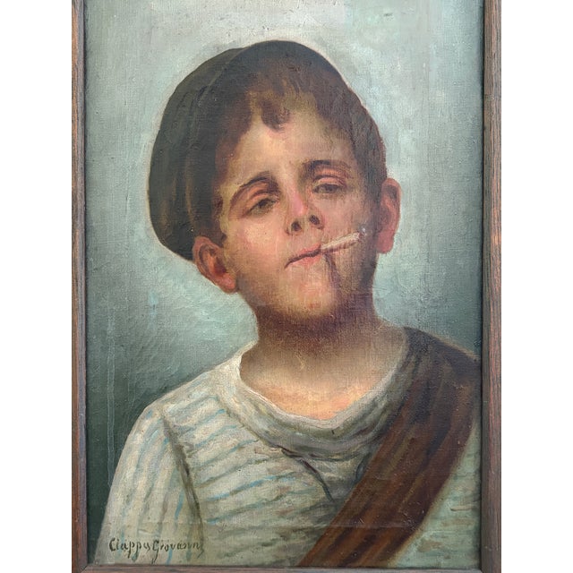 Antique Italian Oil on Canvas Portrait Painting of a Boy Smoking by Giovanni Ciappa, Early 19th Century For Sale - Image 4 of 12