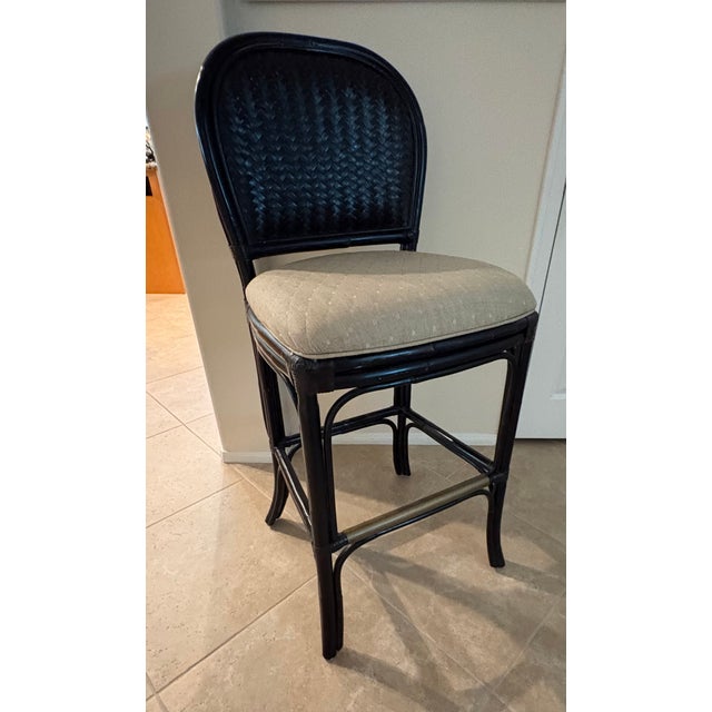 1990s Lexington 3 High Bar Height Rattan Chairs For Sale In Palm Springs - Image 6 of 9