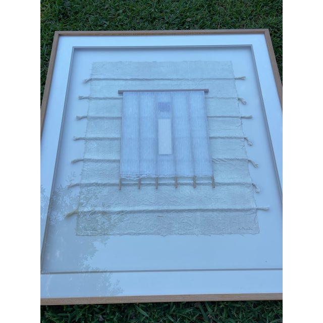 Late 20th Century Vintage Oversized Signed Textile Fiber Art Wall Hanging, Neutral Organic Modern Framed Wall Sculpture, 40 X 46.75 For Sale - Image 5 of 12