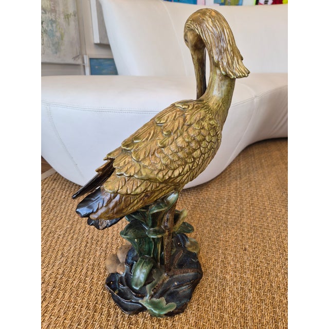 Earthenware Garden Spoonbill Bird Sculpture For Sale - Image 4 of 7