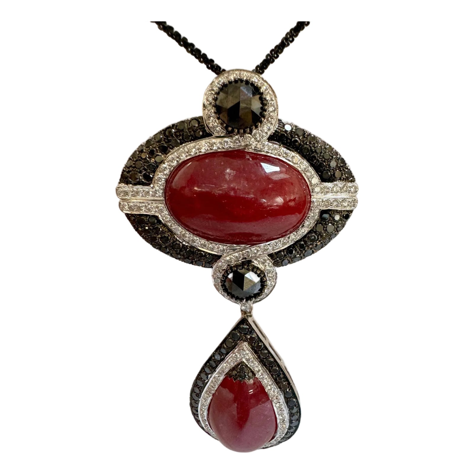 Vintage Large Pendant 40Ct Natural Ruby No Heat & Black & White 