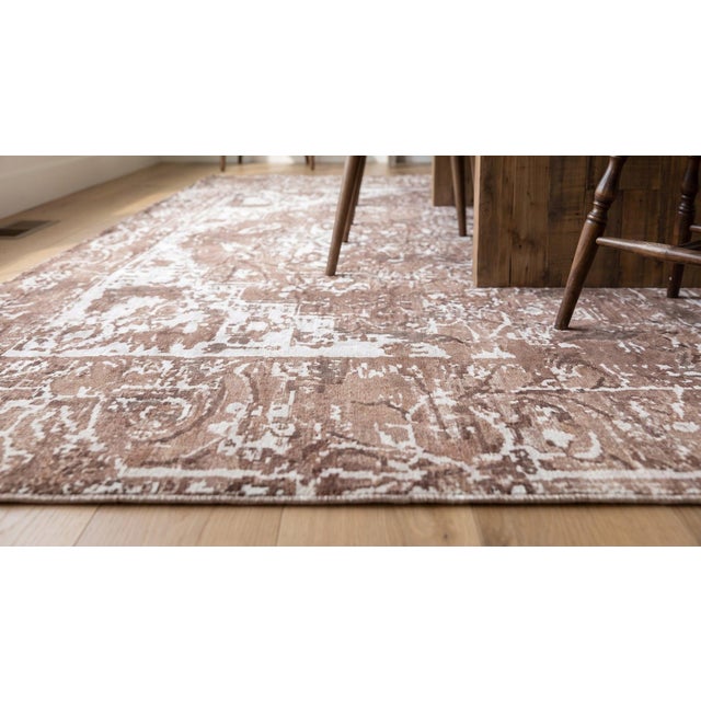 7x9 Ivory Hand-Knotted Wool Distressed Floral Modernist Design Modern Carpet Rug For Sale - Image 10 of 12