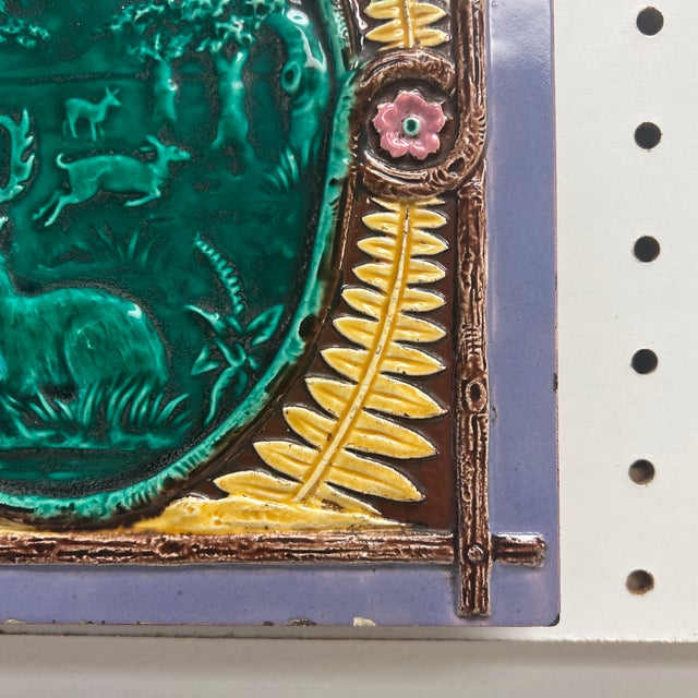 Arts & Crafts 1870 England Majolica Tile by Robert Minton Taylor Fenton Works For Sale - Image 3 of 7