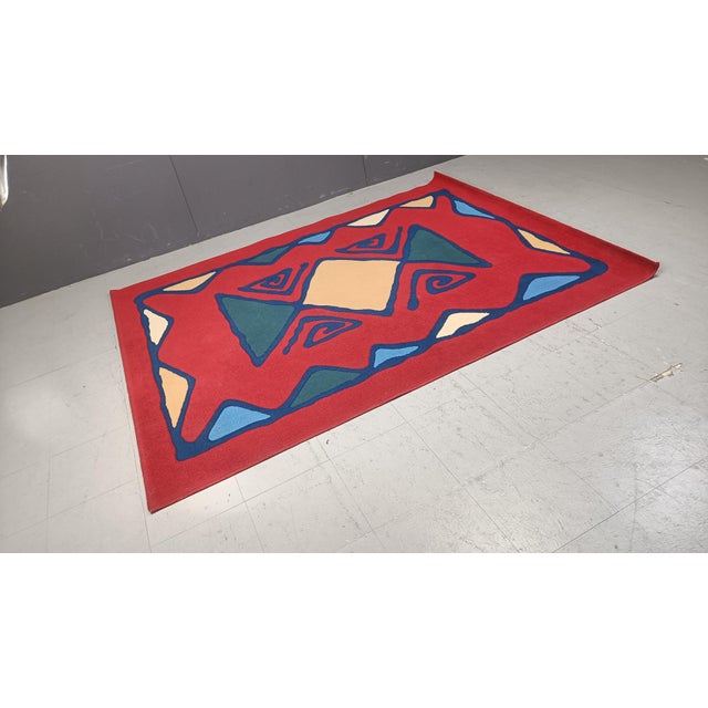 Postmodern Large Hand-Knotted Rug, 1980s For Sale - Image 3 of 8