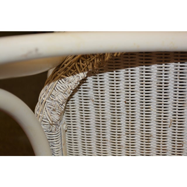 1970s Lloyd Loom Single White Wicker & Aluminum Arm Chair Porch Patio For Sale - Image 12 of 13