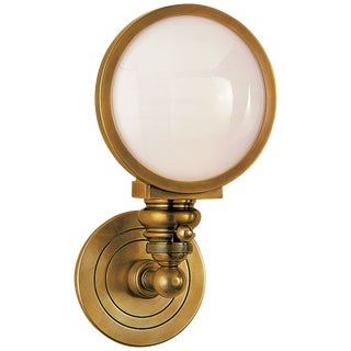 Chapman & Myers for Visual Comfort Signature Boston Head Light Sconce in Hand-Rubbed Antique Brass with White Glass For Sale