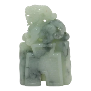 Table Top Carved Natural Green Jade Feng Shui Pixie Bell Figure & Pendant