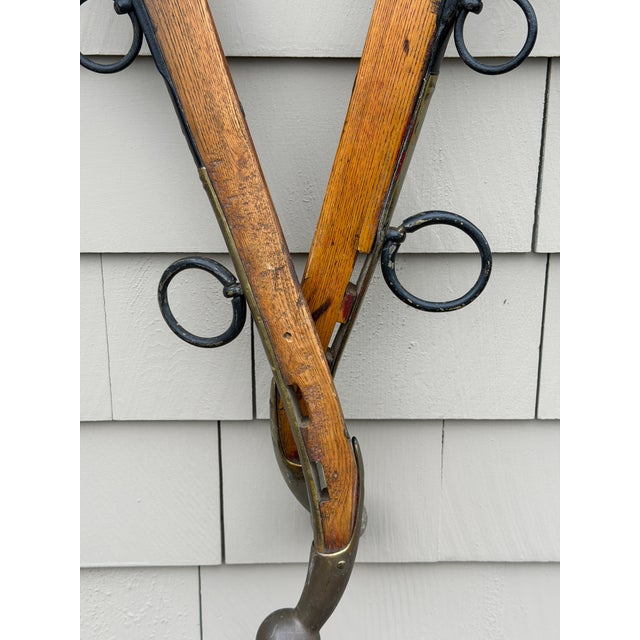 Farmhouse Antique u.s. Hame Co. Buffalo Ny Mule Hames – Original Wooden & Iron Harness Pair c.1900–1925 – Rustic Farmhouse Wall Decor For Sale - Image 3 of 18