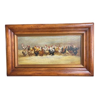 Framed Oil on Canvas of Chickens "Bottom of Hen Party" by Trevor James, 20th Century For Sale