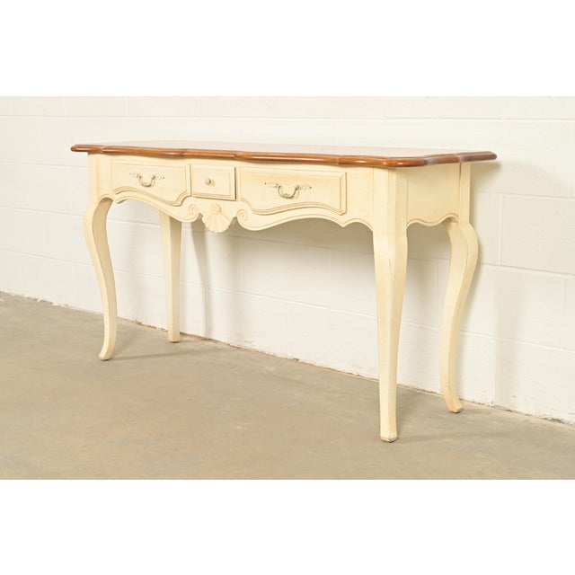 Ethan Allen French Country Cream Lacquered Maple Top Console Table For Sale - Image 16 of 16