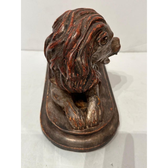 Wood Silver Gilded Reclining Lion Sculpture For Sale - Image 7 of 7