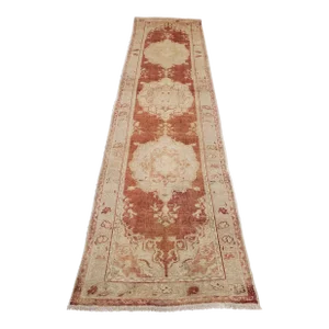 Antique Oushak Turkish Oriental Handmade Beige & Orange Runner Rug