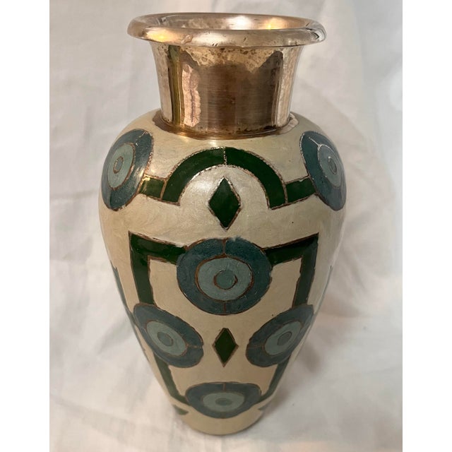 Modern Modern Enamel & Brass Vase For Sale - Image 3 of 7