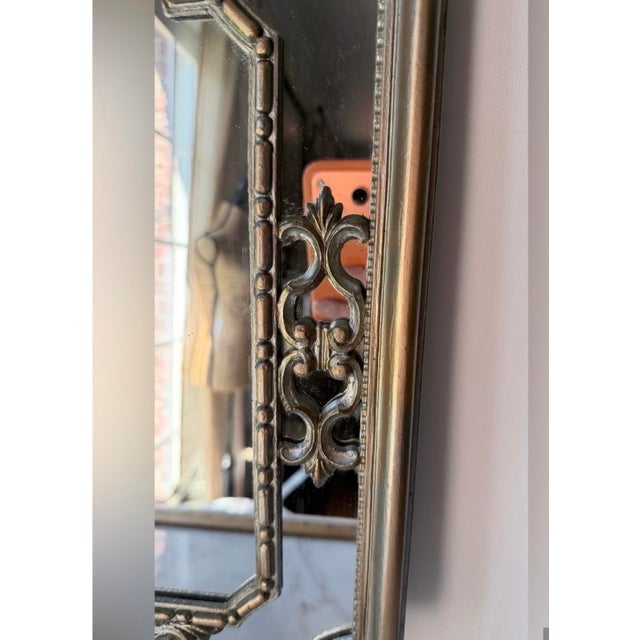 1970s Ornate Antique-Style Florentine Gold Silver Wall Mirror 22.5”x 13” Italy For Sale - Image 5 of 12