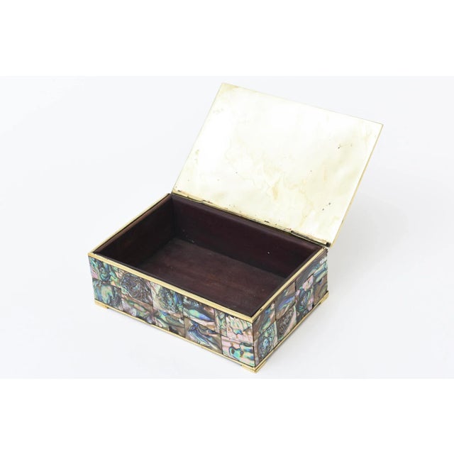 Vintage Restored MCM Brass Turtle, Abalone and Rosewood Hinged Box, 1950's For Sale - Image 10 of 13