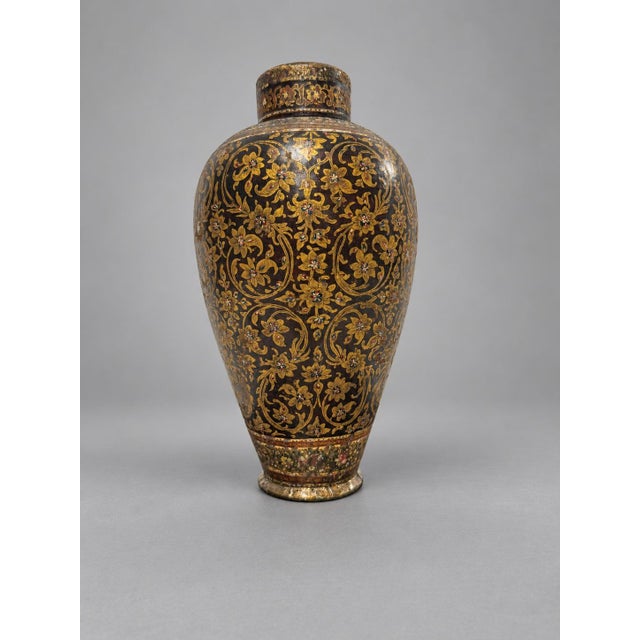 Antique 19th Century or Earlier, Kashmiri Gilt Papier-Mache Lacquer Lidded Vase For Sale - Image 4 of 13