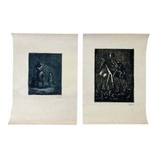 Pair of Original Etchings by Listed Spanish Artist, Manuel Lahoz Valle, Signed For Sale
