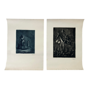Pair of Original Etchings by Listed Spanish Artist, Manuel Lahoz Valle, Signed