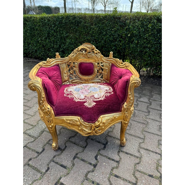 1980 French Louis XVI Gold Velvet Beech Sofa Set 3Pc For Sale - Image 17 of 18