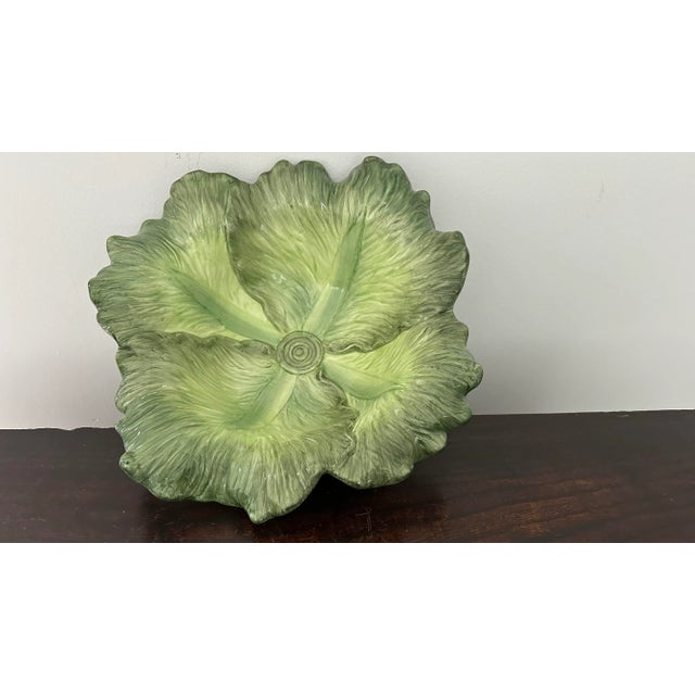 Cabbage Leaf Majolica Centerpiece Bowl For Sale - Image 9 of 10