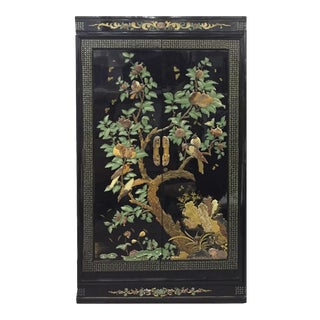 Vintage Chinoiserie Black Lacquer Mother of Pearl Inlay Wardrobe For Sale