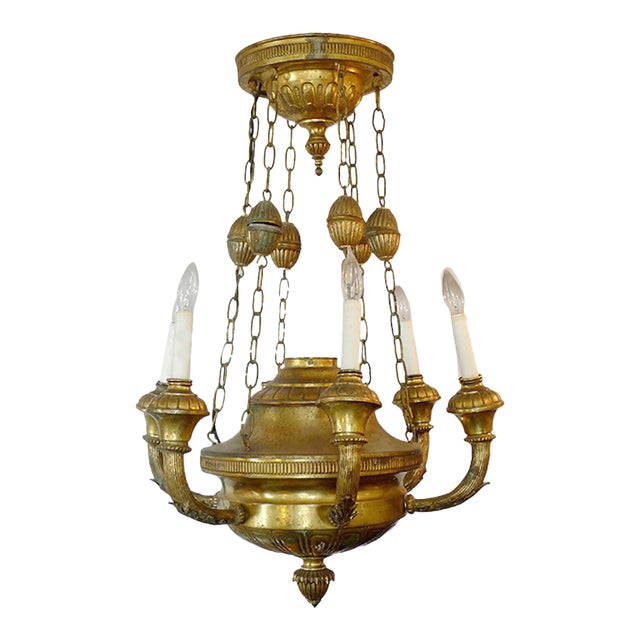Italian 19th Century Brass Dome Chandelier With Six Arms and Six Lights