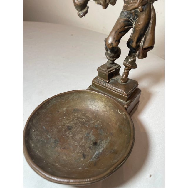 Metal Antique Detailed Bronze Clad Figural Paul Herzel Pirate Ashtray Tray Statue For Sale - Image 7 of 12